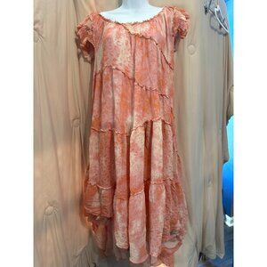 Anthropologie Peach Boho Tiered Dress XL Made in India